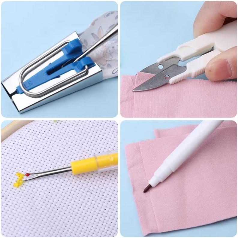 KAOBUY 30Pcs Sewing Tools Sets Sewing Clips Fabric Bias Tape MakersSewing Awl Thread Cutter Water Erase Pen DIY Patchwork Tools