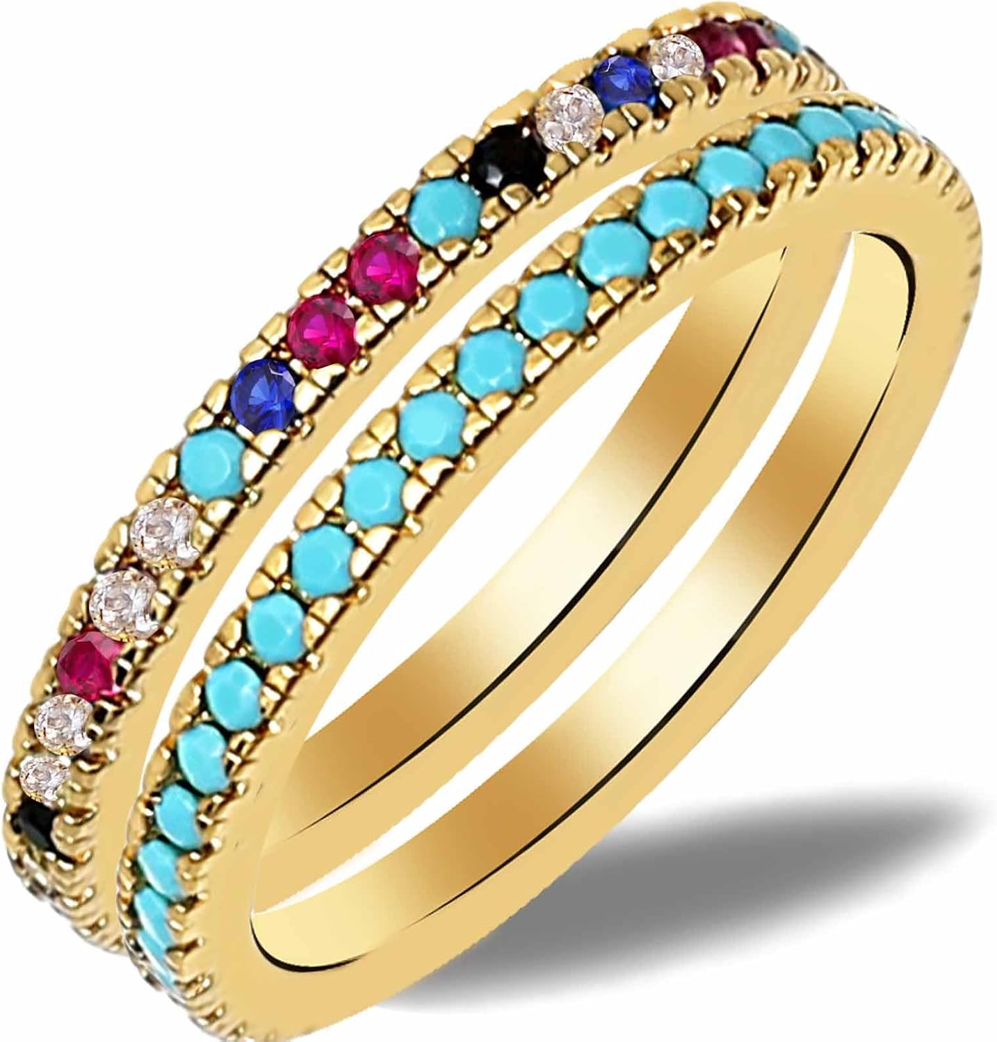 S SUSANN 14k Real Gold Plated Colored Diamond Band Rings for Women,Gold Stackable Rings for Women Non Tarnish Personalized Promise Rings for Her