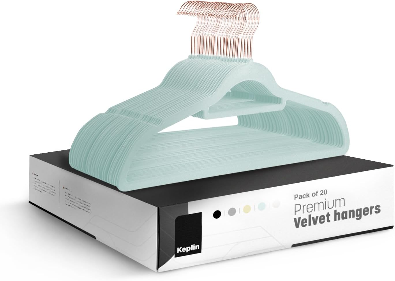 KEPLIN Velvet Hangers 20 Pack - Non-Slip Clothes Hangers with Tie Bar & 360° Hook - Durable & Sturdy, Space-Saving Wardrobe Organisers for Suits, Jackets & Clothes- Home Storage Solution (Mint Green)