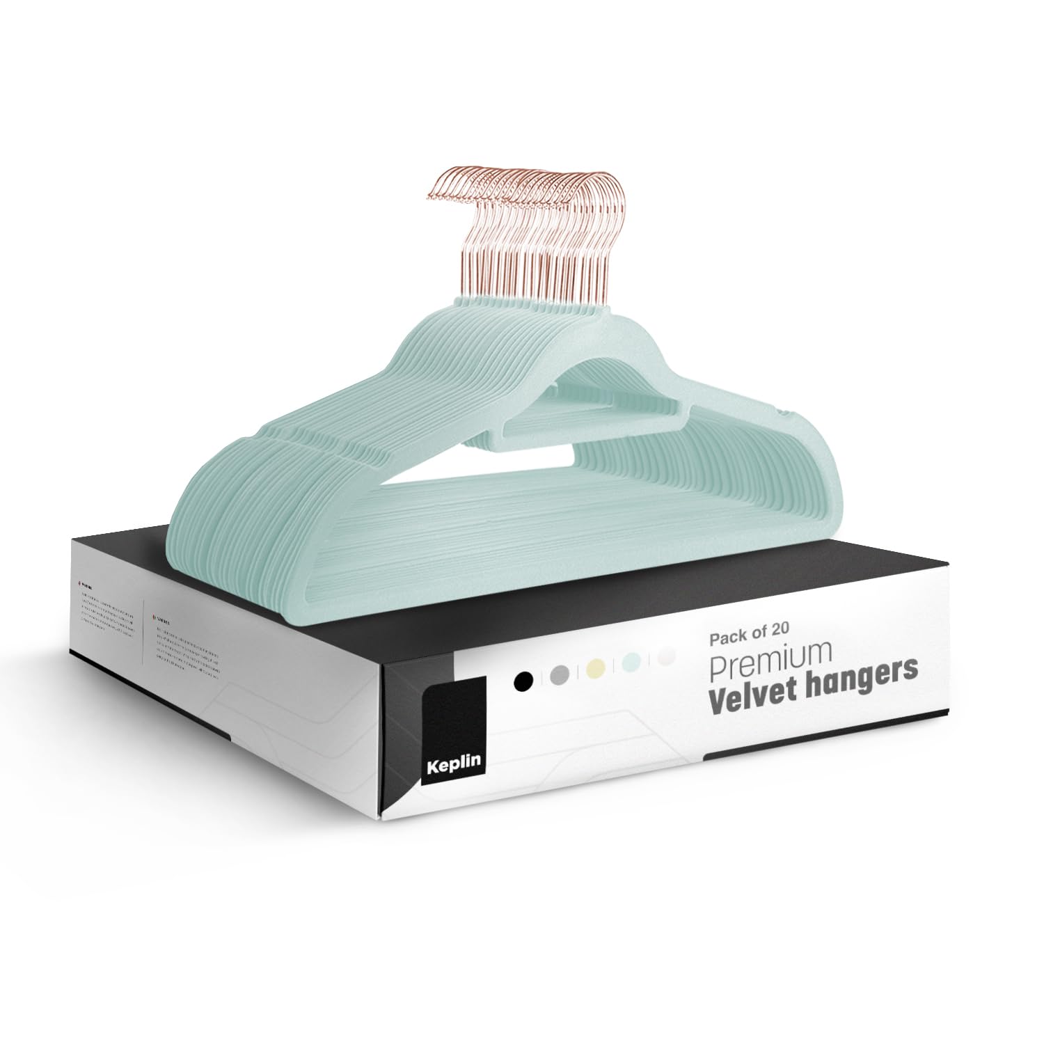 KEPLIN Velvet Hangers 20 Pack - Non-Slip Clothes Hangers with Tie Bar & 360° Hook - Durable & Sturdy, Space-Saving Wardrobe Organisers for Suits, Jackets & Clothes- Home Storage Solution (Mint Green)