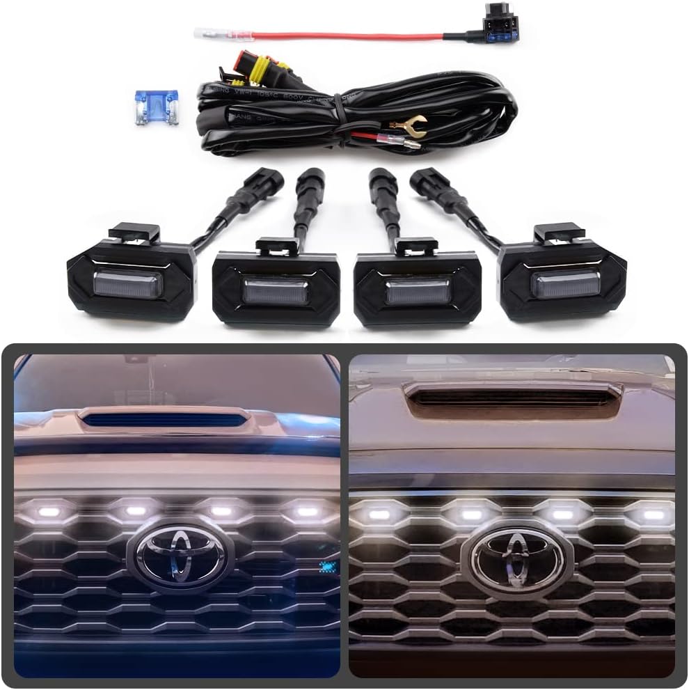 AUXLIGHTCar Accessories, 4PCS LED Front Grille Raptor Lights with Fuse & Wiring Harness, Compatible with 2020 2021 2022 Toyotaa Tacoma TRD Off Road & TRD Sport OEM/Aftermarket Grille (White)