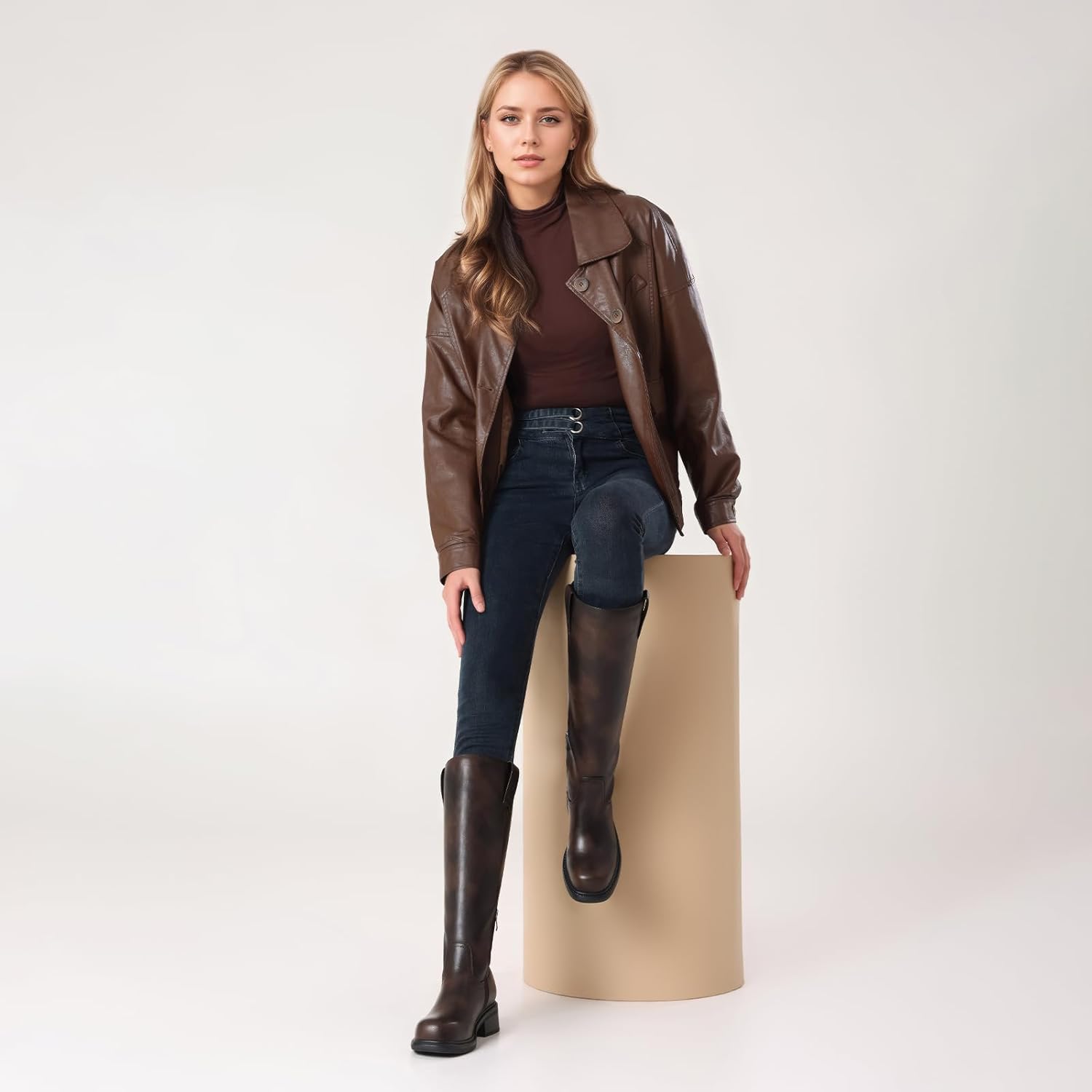 COLETER Women's Knee High Boots Chunky Block Low Heel Square Toe Side Zipper Tall Boots Comfort Fall Winter Long Boots - Image 7