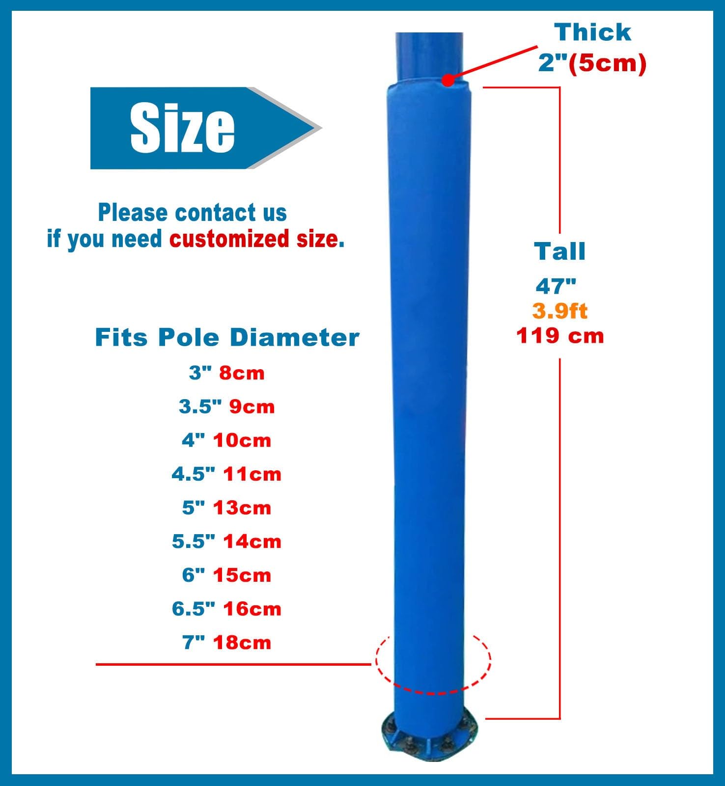Wyściółka słupka do koszykówki 119 cm, okrągłe poduszki na zewnątrz na plac zabaw i siłownię, pasują do kijków 6,3 cm do 18 cm, zwiększone bezpieczeństwo i ochrona dla graczy