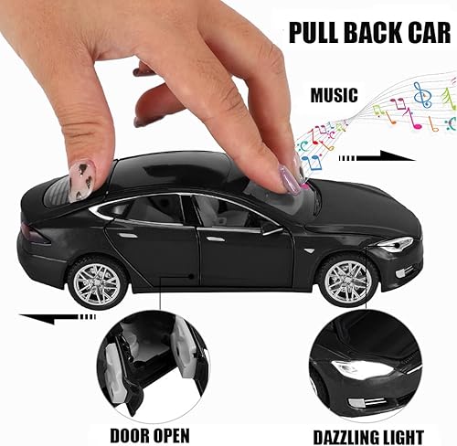 Miniatura 4 de Model S - Coche de juguete fundido a presión de aleación a presión a escala 1:32 a partir de 3 años, auto de juguete con luz y sonido, color negro