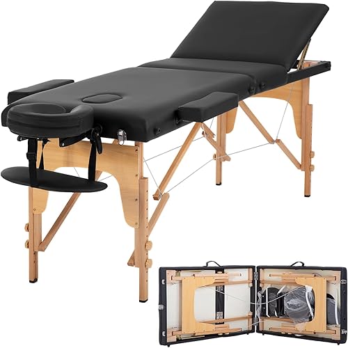 Miniatura 9 de PayLessHere Mesa de masaje de 3 pliegues, mesa de masaje portátil de 73 pulgadas de largo x 32 pulgadas de ancho, cama de spa, mesa de spa ligera,