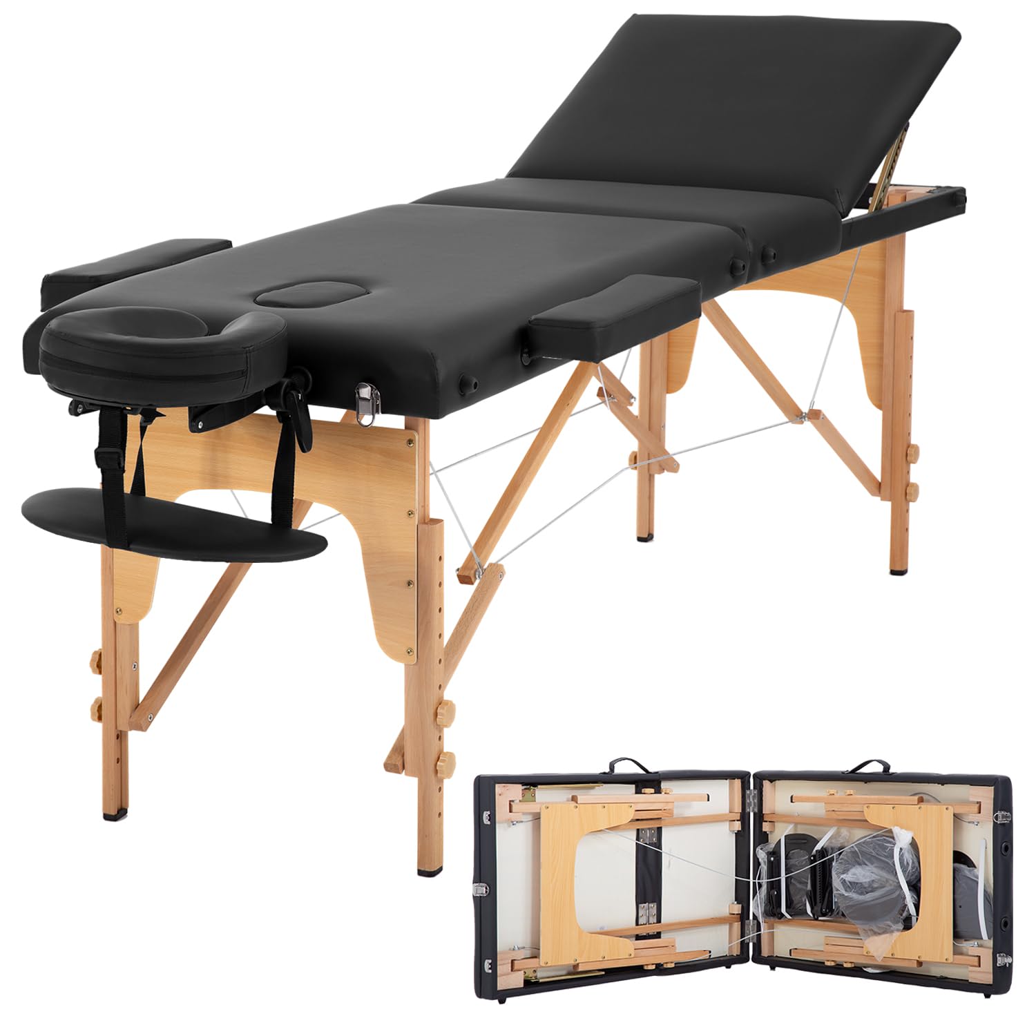 PayLessHere Massage Table Portable Massage Bed 3 Fold Lash Bed Adjustable Spa Bed Lightweight Salon Table with Non-Woven Bag for Spa Footmassage Facial CareSpa Tattoo-image-32