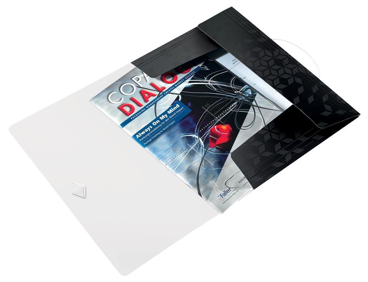 Leitz Wow - Cartellina con 3 pacchetti in polipropilene, con elastico, formato A4, confezione da 10, colore: Nero