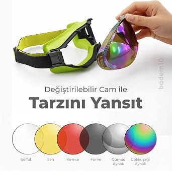 Bellasimo Kayak Snowboard Gözlüğü Buğulanmaz Değiştirilebilir Füme Camlı Antifog Kar Gözlük