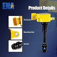 Vista 2 de ENA Juego de 6 bobinas de encendido amarillas y bujías de iridio compatibles con Nissan Infiniti FX35 M35 G35 350Z 2003 2004 2005 2006 2007 2008