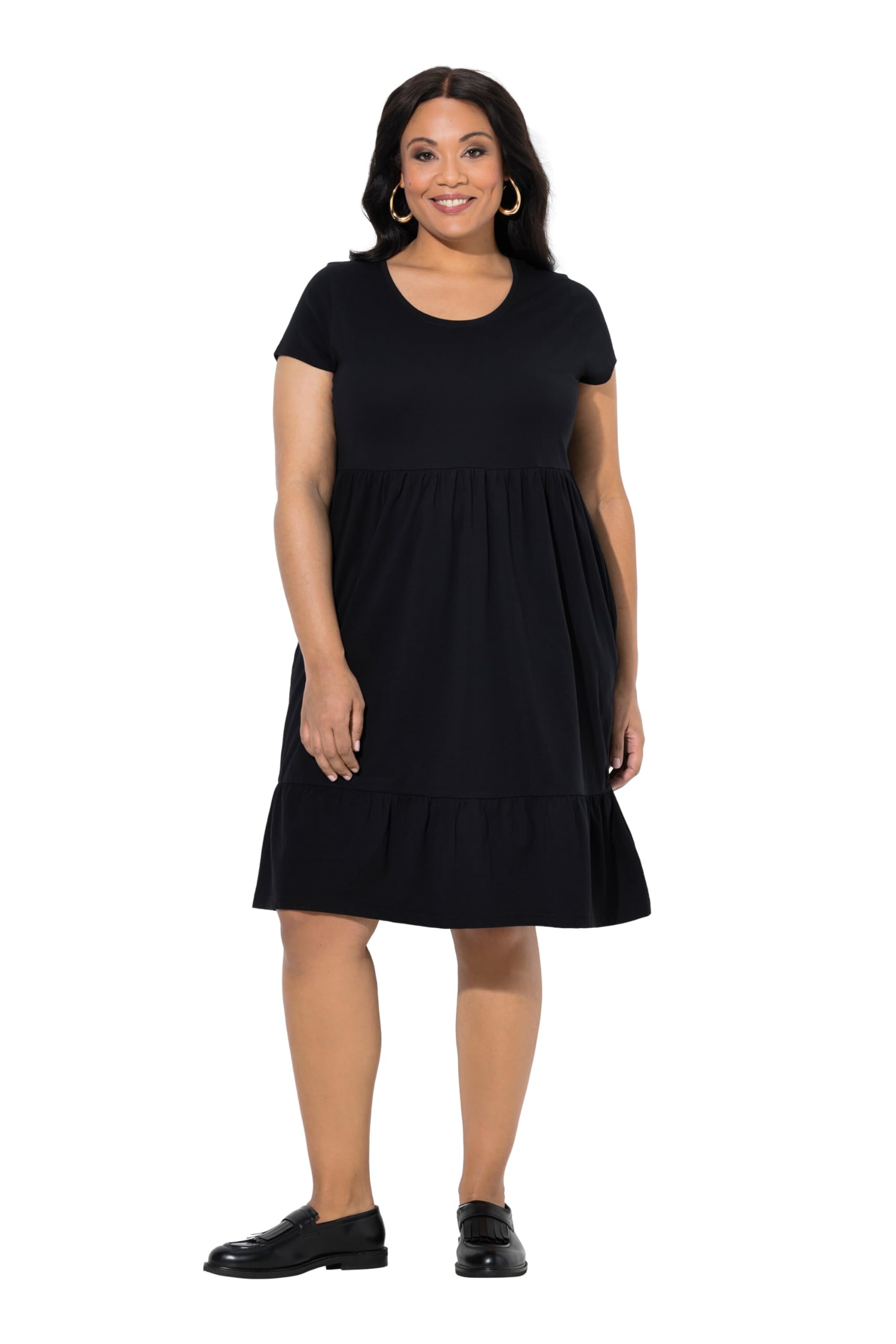 Ulla Popken Damen große Größen Übergrößen Plus Size Jerseykleid, A-Linie, Rundhals, Flügel-Halbarm, Taschen 849749