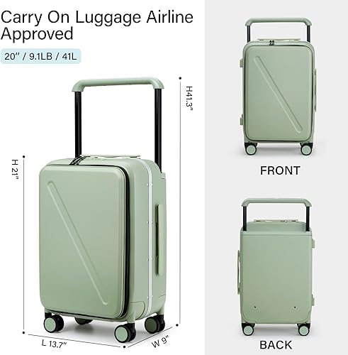Vista 3 de MILADA Equipaje de mano de asa ancha con bolsillo frontal, equipaje de apertura frontal rígido de 20 pulgadas con ruedas giratorias, maleta
