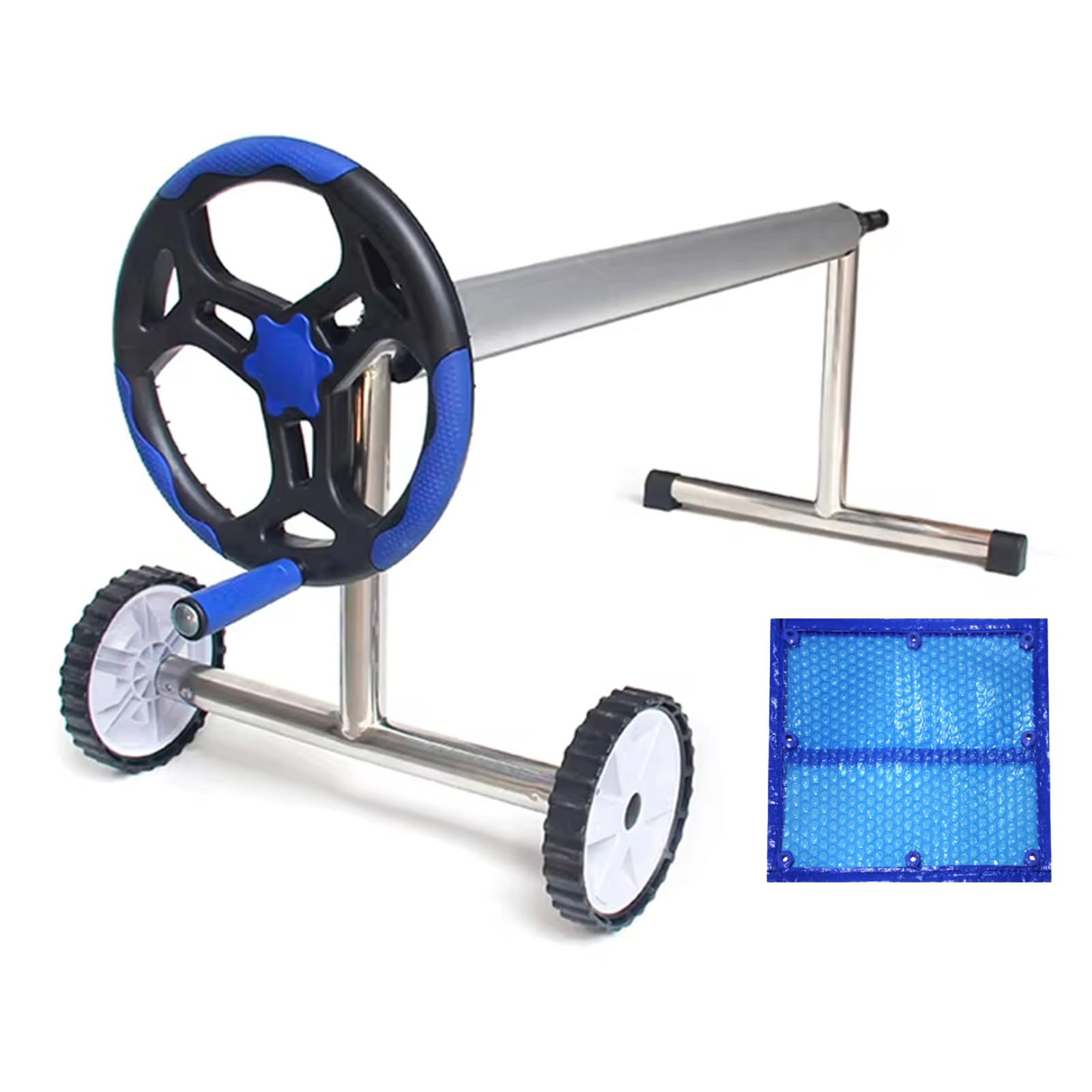 JXYQ Pool Cover Roller System Set - Telescopic Aluminum Solar Cover Reel with Wheels and Hand Crank for Inground and Above Ground Pools