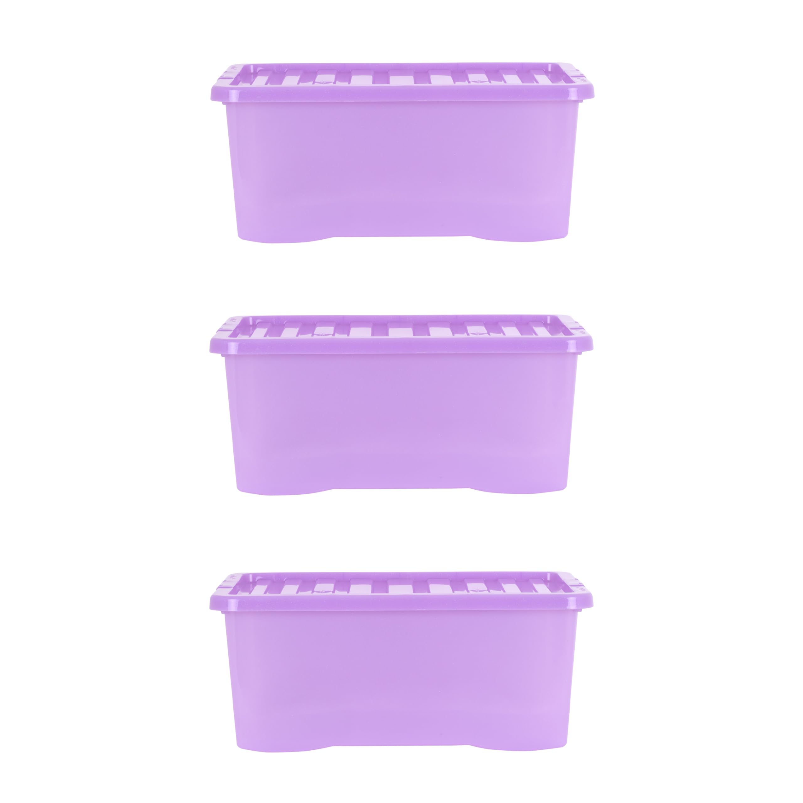 Wham Crystal 3 x 45L Stackable Plastic Storage Boxes with Lids | Ideal for Home, Office, Toys & More | Large Boxes | Made in UK - Sparkle Lavender