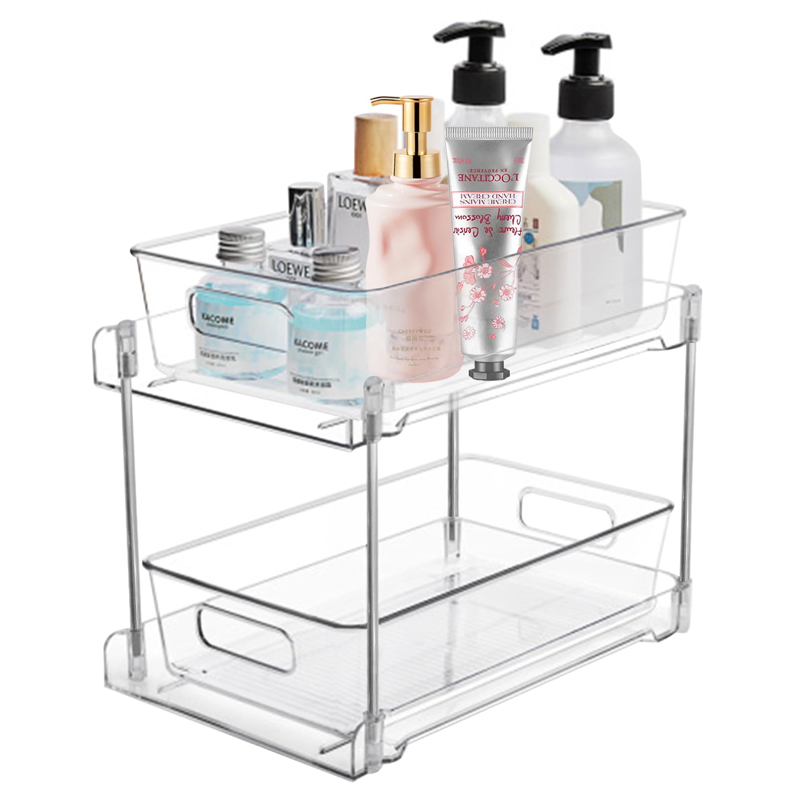 Tolenre Cupboard Organiser with Sliding Drawer Shelf, Transparent Cuisine Kitchen Cabinet, Cosmetics Base Cabinet Organizer Kitchen Multifunctional for Sinks, Cleaning Products