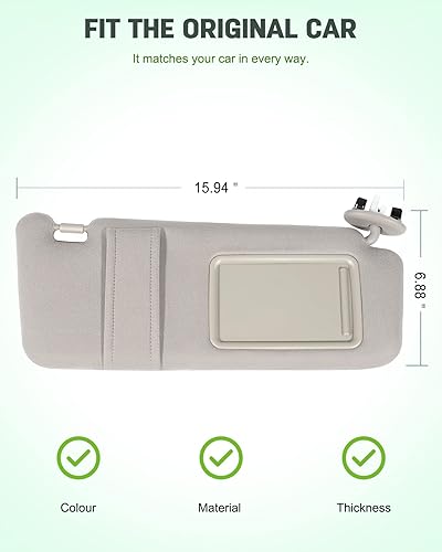 Miniatura 3 de SCITOO Conjunto de visera solar para el lado derecho del pasajero, color beige, para Toyota Camry Sedan 2006, 2007, 2008, 2009, 2010, 2011, con luz