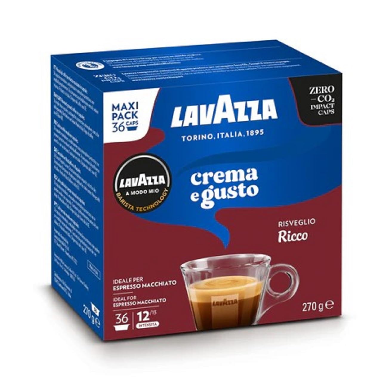 Caffè A Modo Mio Miscela CREMA E GUSTO RICCO, 216 Capsule Originali, Cioccolato e Caramello -DD-