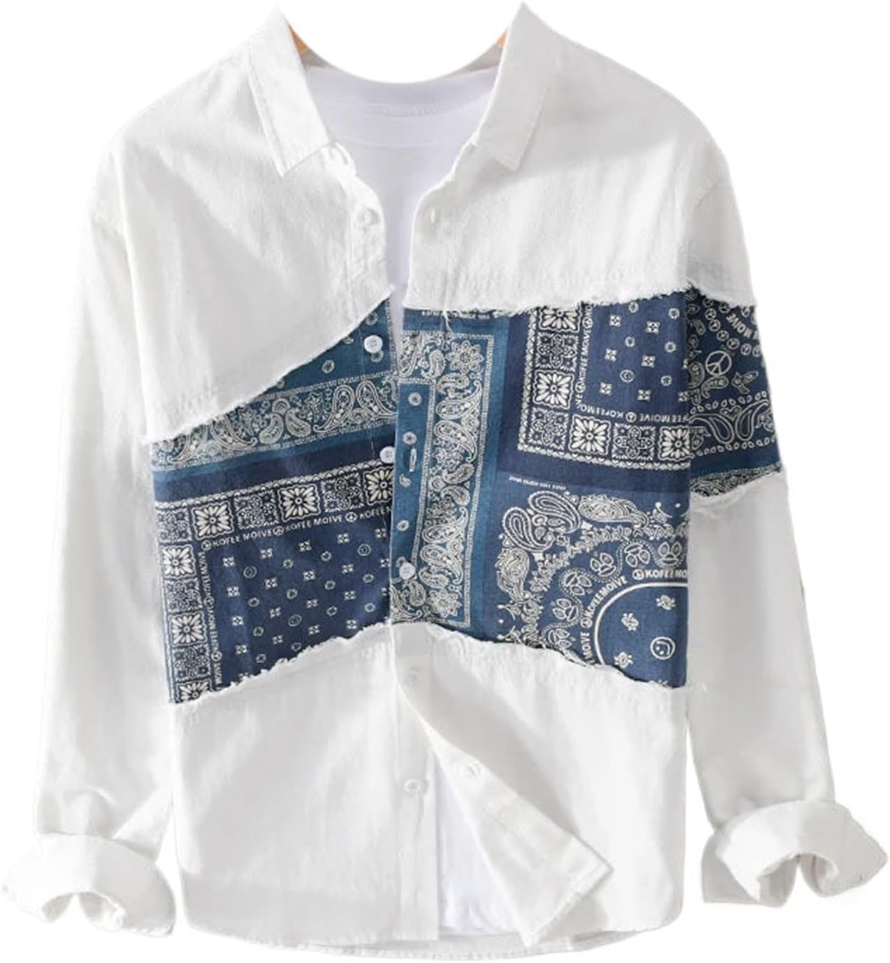 Long-Sleeve Casual Patchwork Cotton Shirts for Men Comfortable Tops
