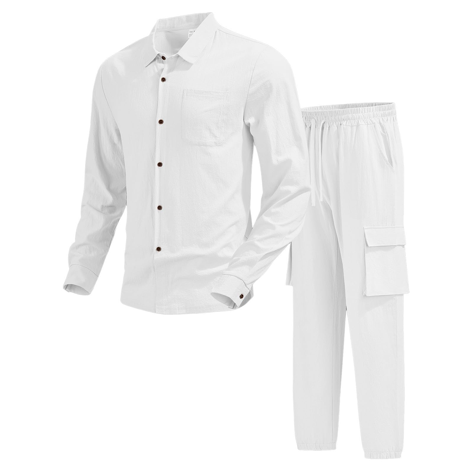 Herren Leinenanzug-Set, lässiges Langarmhemd mit Arbeitshose, bequemes atmungsaktives Outfit, ideal für Alltag, Partys und Urlaub_1