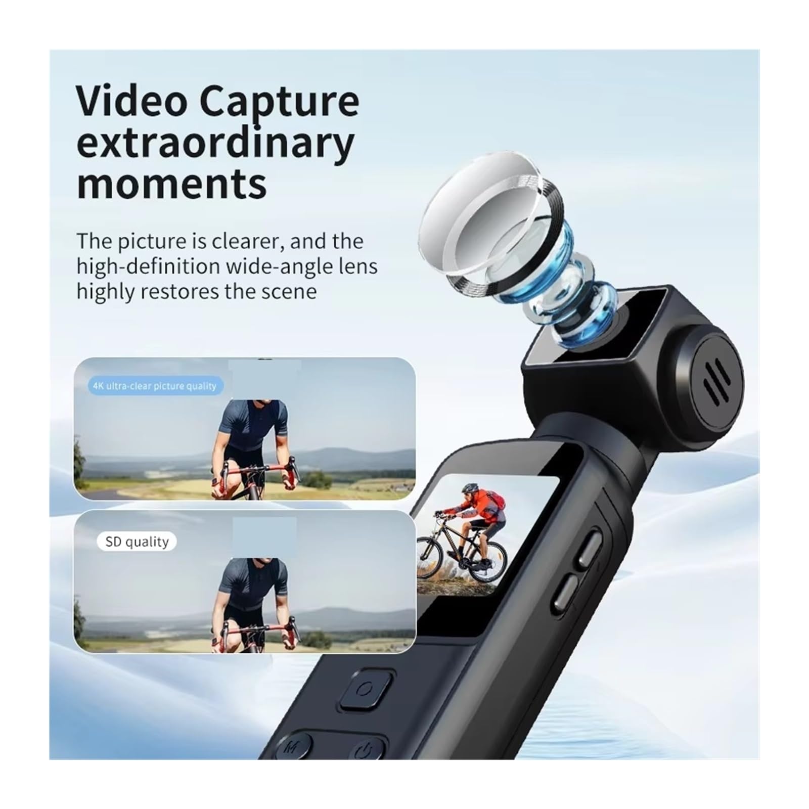 Kamera sportowa, Kamera sportowa 4K Pocket Action Camera Obrotowa wodoodporna obudowa Rower Podróż Kierowca Rejestrator,do jazdy na rowerze, motocyklu