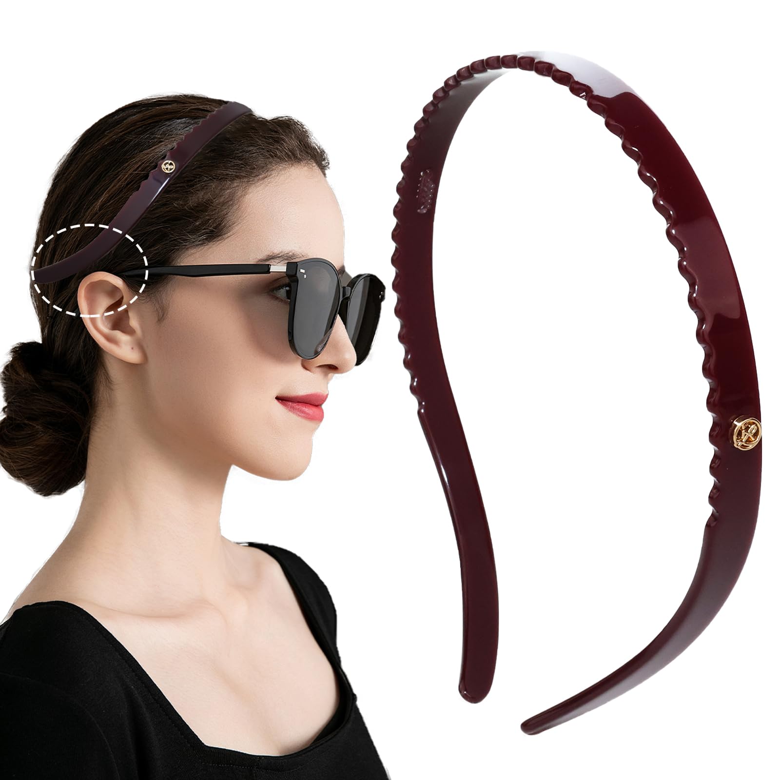 KOVOLITU Wine Red Headbands for Eyewear Flex No Pressure Hairband Fashion Acetate Headbands for Womens Sisters Girls Gifts