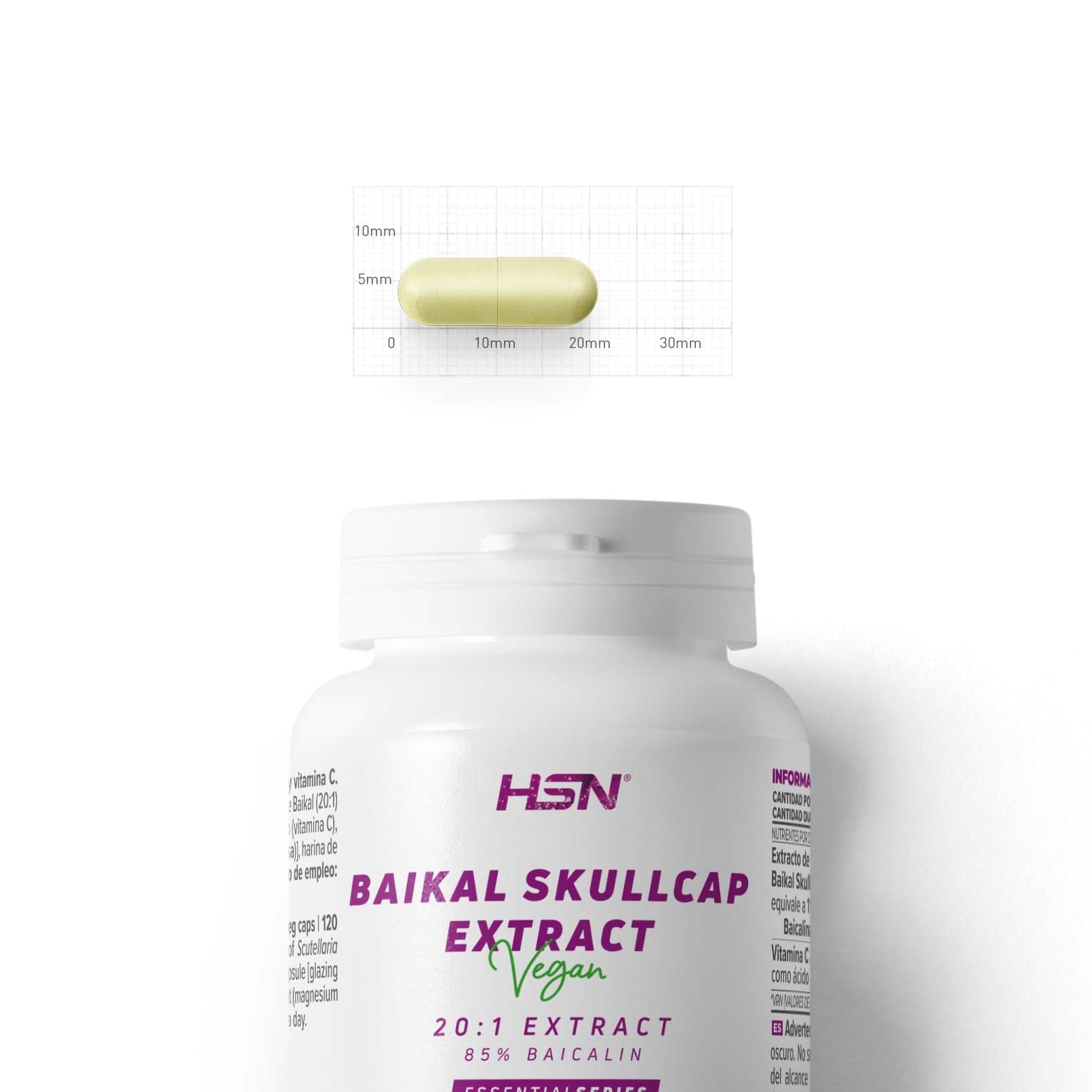 HSN Baicalin (Scutellaria baicalensis) 500 mg pro Tagesdosis | 120 Pflanzliche Kapseln | 20:1 Extrakt aus der Wurzel der Baikal-Helmkraut (Scutellaria baicalensis, 85% Baicalin) | Ohne Gentechnik, Ve