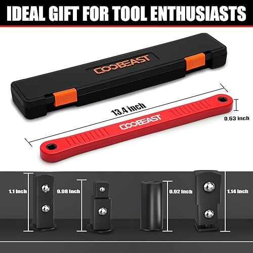 Miniatura 3 de Llave de Extensión Descentrada Roja Lista para Impacto, Herramienta Extensora de Llave de Vaso con Adaptadores Versátiles de Accionamiento Cuadrado