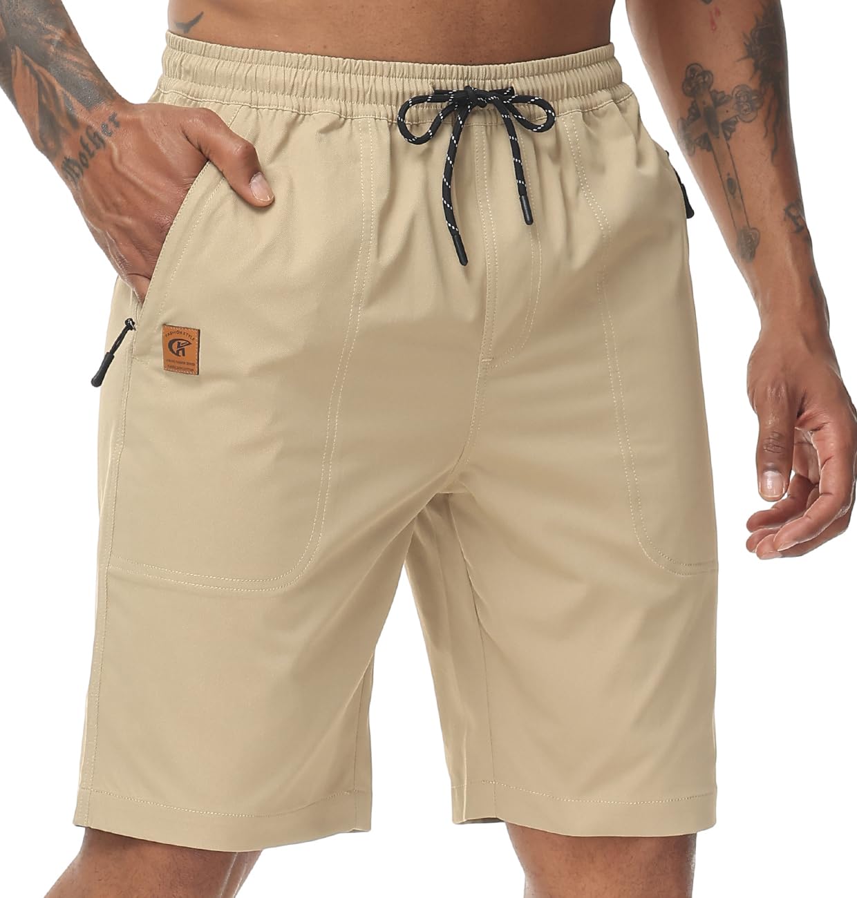 Men's Stretch Shorts Casual Classic Fit Drawstring Summer Beach Shorts with Zipper Pockets