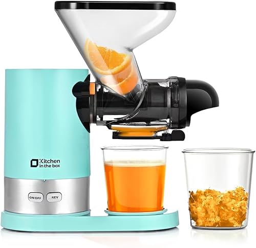 Kitchen in the box Exprimidor, pequeño exprimidor de prensa en frío para una sola porción, máquina exprimidora de verduras y frutas para uso diario,