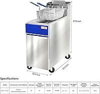 Vista 6 de KITMA 75LB Deep Fryer with 2 Frying Baskets/Stainless Steel Floor Fryers, Commercial Five Tube Burners Upright Fryer for Restaurant - Liquid Propane