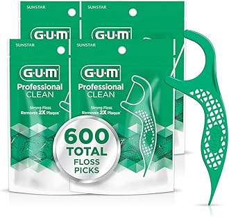 GUM Professional Clean Floss Picks - Extra Strong Shred-Resistant Floss, Easy Grip Handle - Dental Flossers for Adults - Fresh Mint Flavor, 150 Count (Pack of 4) 600 Total