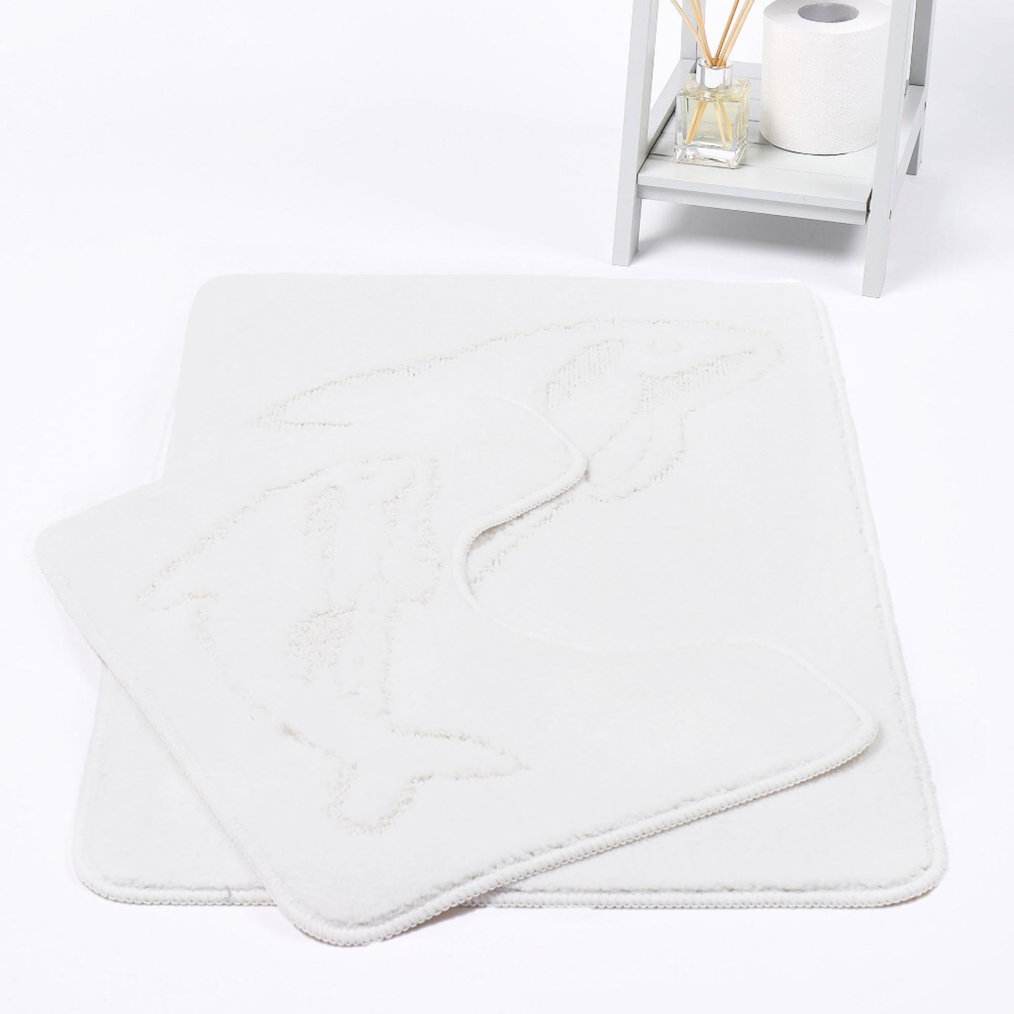  - Dolphin Anti-Slip Bath Mat And Pedestal Mat 2 Piece SetWhite