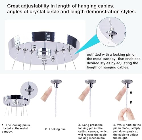 Miniatura 4 de Candelabros LED, moderno candelabro de cristal para comedor, sala de estar, lámpara colgante de techo LED, 4 anillos, candelabros ajustables de