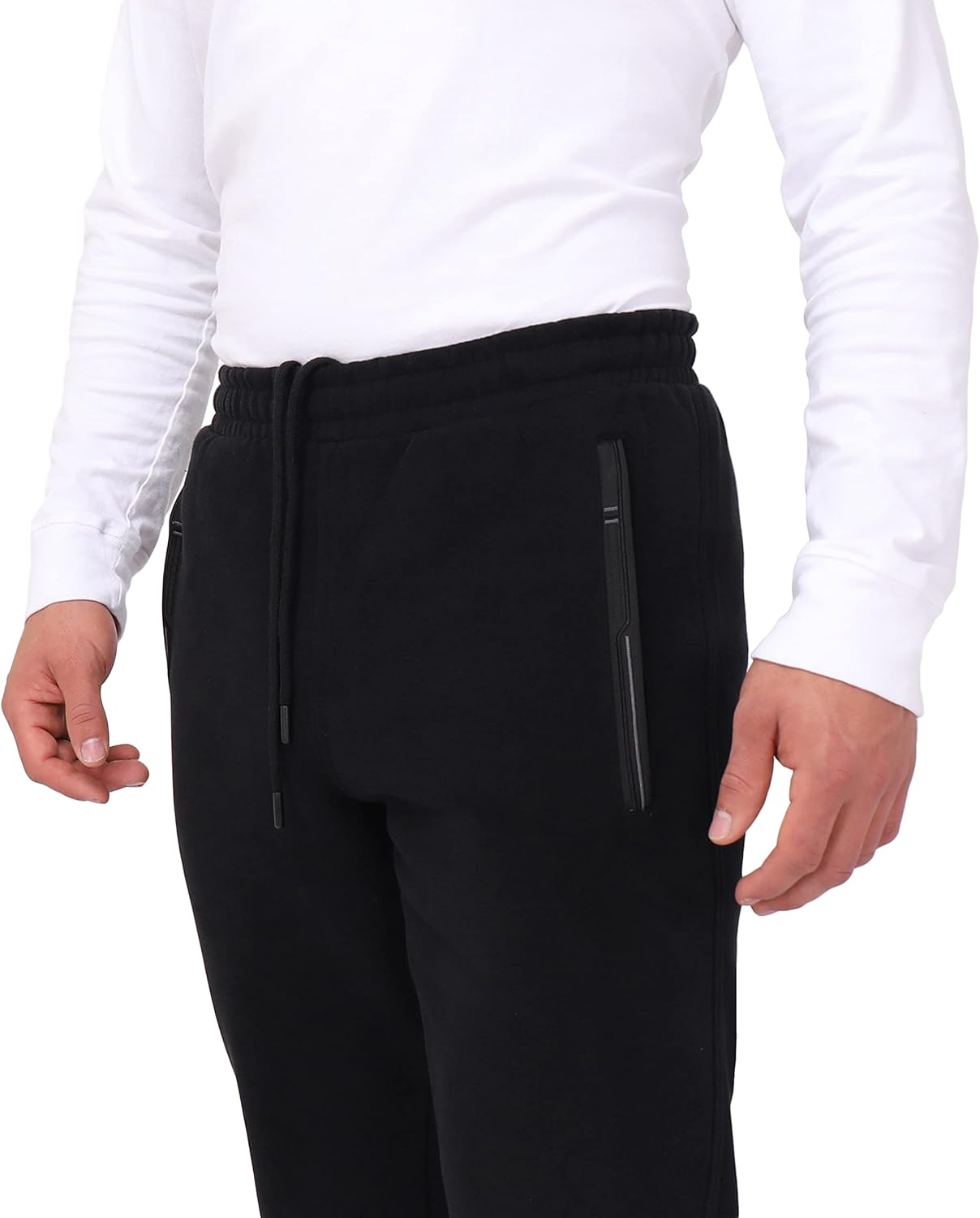 SCR Extra Long Sweatpants for Men - Fleece Lined Cotton Sweat Pants for Men - 32Wx38L Men's Workout Pants with Zipper Pockets and Drawstring Elasic Waist (Black) - Image 3