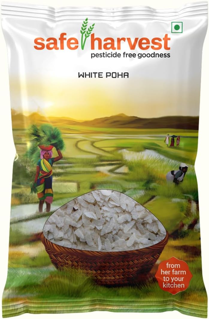 Safe Harvest White Poha | Pesticide-Free & Arsenic-Free Flattened Rice | Light & Gluten-Free | Perfect for Healthy Breakfasts | Sourced from Women Farmers | Tested for 231 Pesticides | 500 g