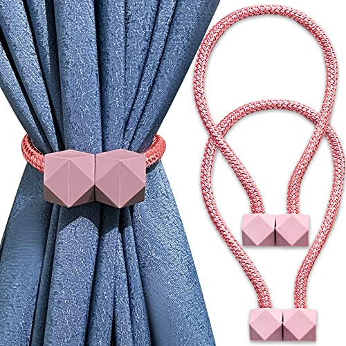 Yatinkim Paquete de 2 lazos magnéticos para cortinas al aire libre, alzapaños de cuerda para tratamiento de ventanas, accesorios decorativos para interiores y dormitorios color rosa