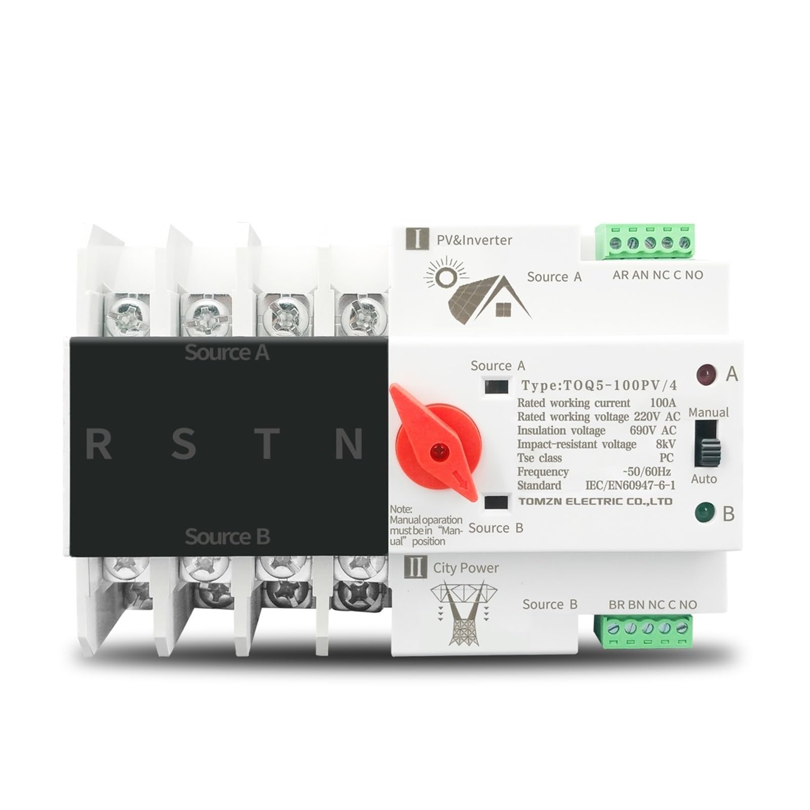 ATS su guida Din 4P trifase 4 fili for fotovoltaico e inverter Selettori di trasferimento automatico a doppia alimentazione Ininterrotto 63A 100A 125A(100A)