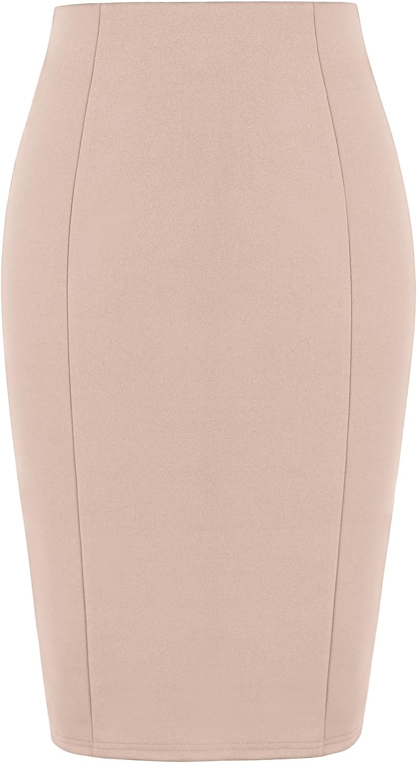 Kate Kasin Womens Knee Length Elastic Waist Stretchy Bodycon Plaid Business Pencil Skirt