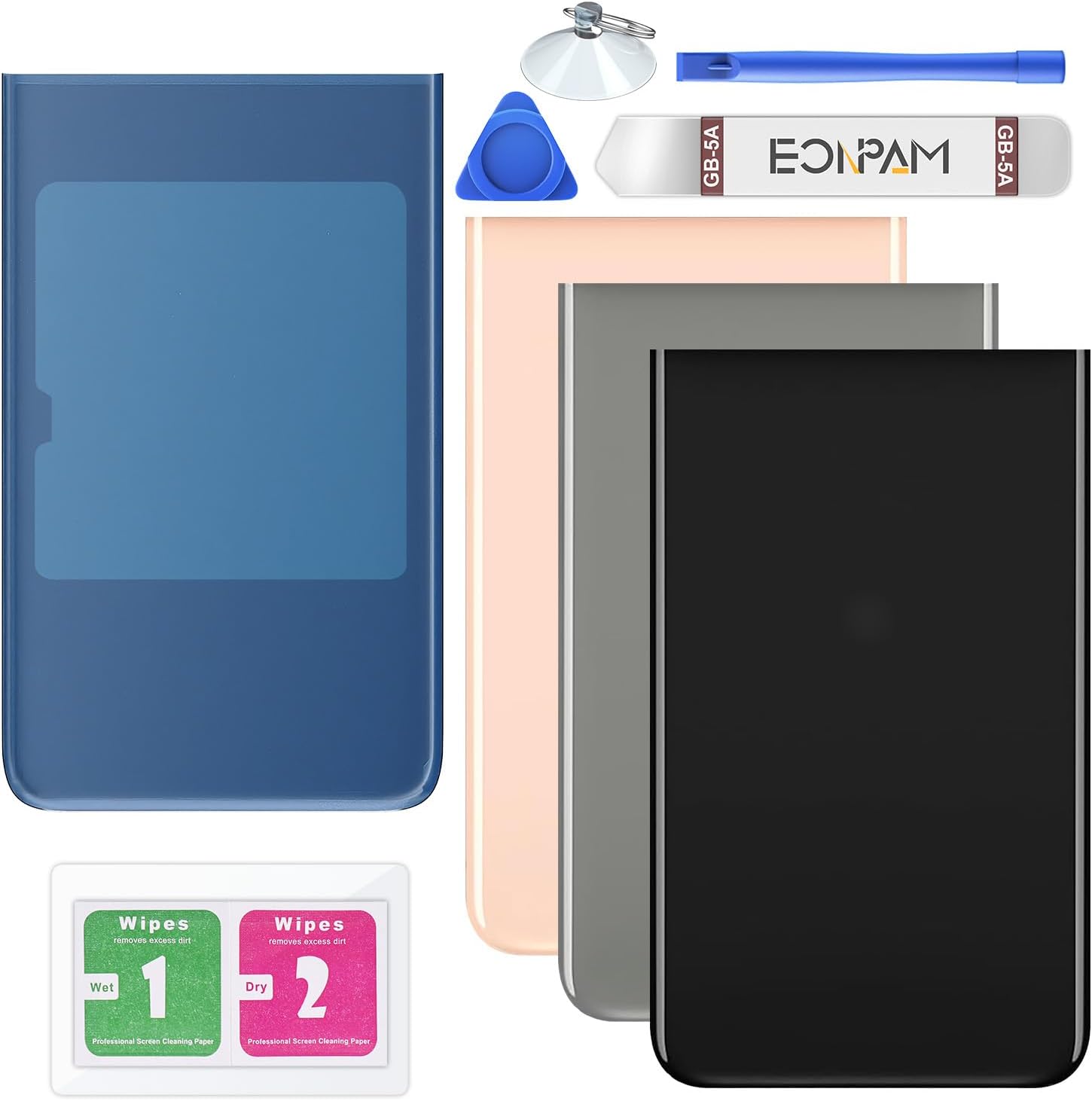 Back Glass Replacement for Google Pixel 8 Back Cover Rear Housing Repair Tool Kit Genuine Rear Glass (Black)