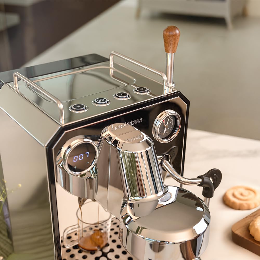 Cecotec Cafetière expresso Baristeo Intima. Extraction de crème parfaite avec un système de pré-infusion pour une saveur crémeuse, pompe italienne de 15 bars, et mousseur en acier inoxydable.