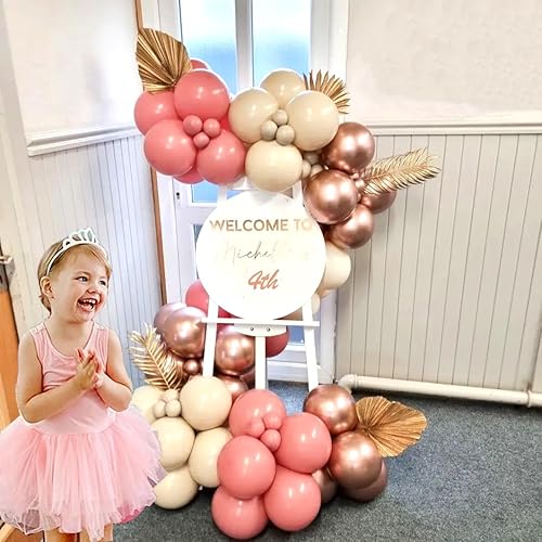 Miniatura 5 de Globos de oro rosa, globos de color rosa polvoriento, 60 globos metálicos cromados de oro rosa de 12 pulgadas, globos de látex retro rosa beige