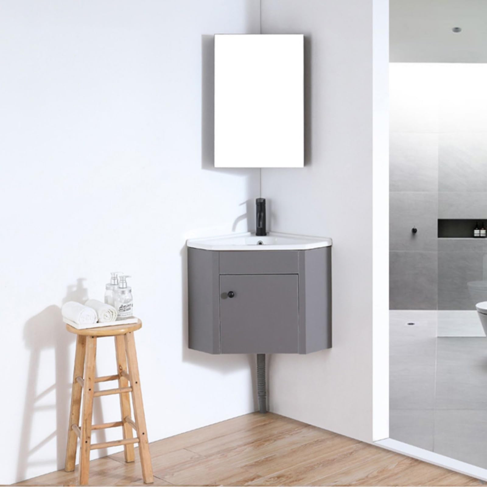 DFGHNBVC Wall Mounted Ceramic Vessel Sink With Mirror Cabinet, Space-Saving Bathroom Vanity Combo For Small Spaces,42Cm