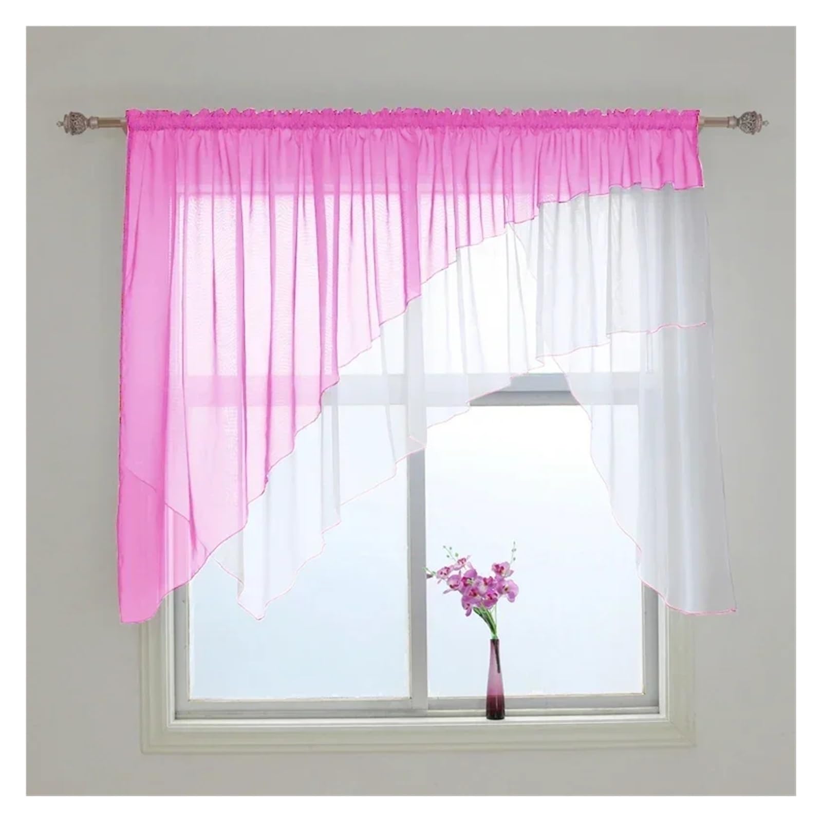 Rideaux courts salon voilage fuchsia pour petite fenêtre de balcon