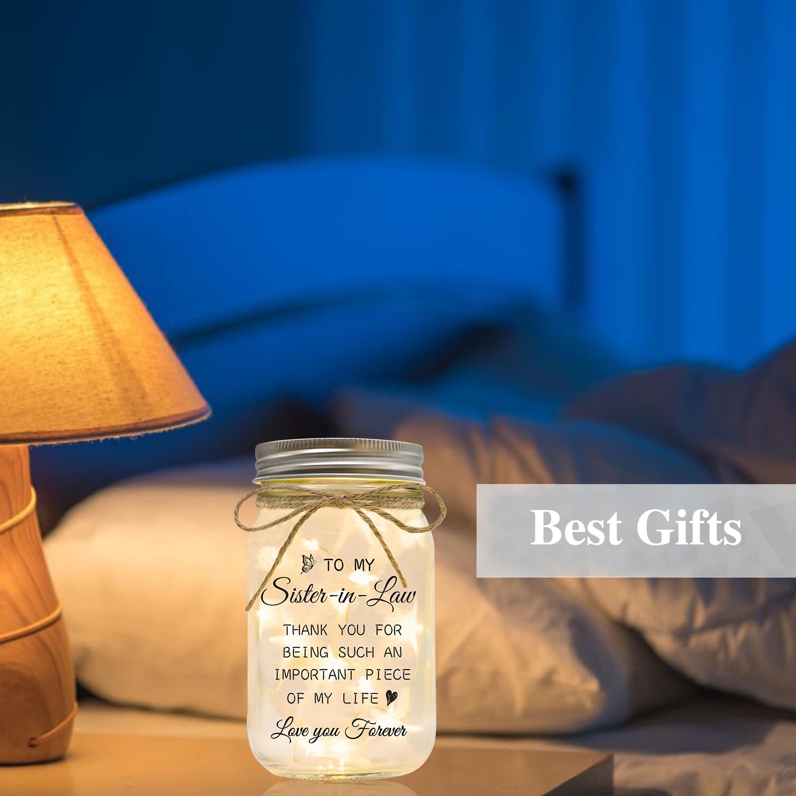 Sister in Law Gifts, Mason Jar Night Lights - Gifts for Sister in Law Birthday Christmas Mother's Day Wedding Thanksgiving Gifts