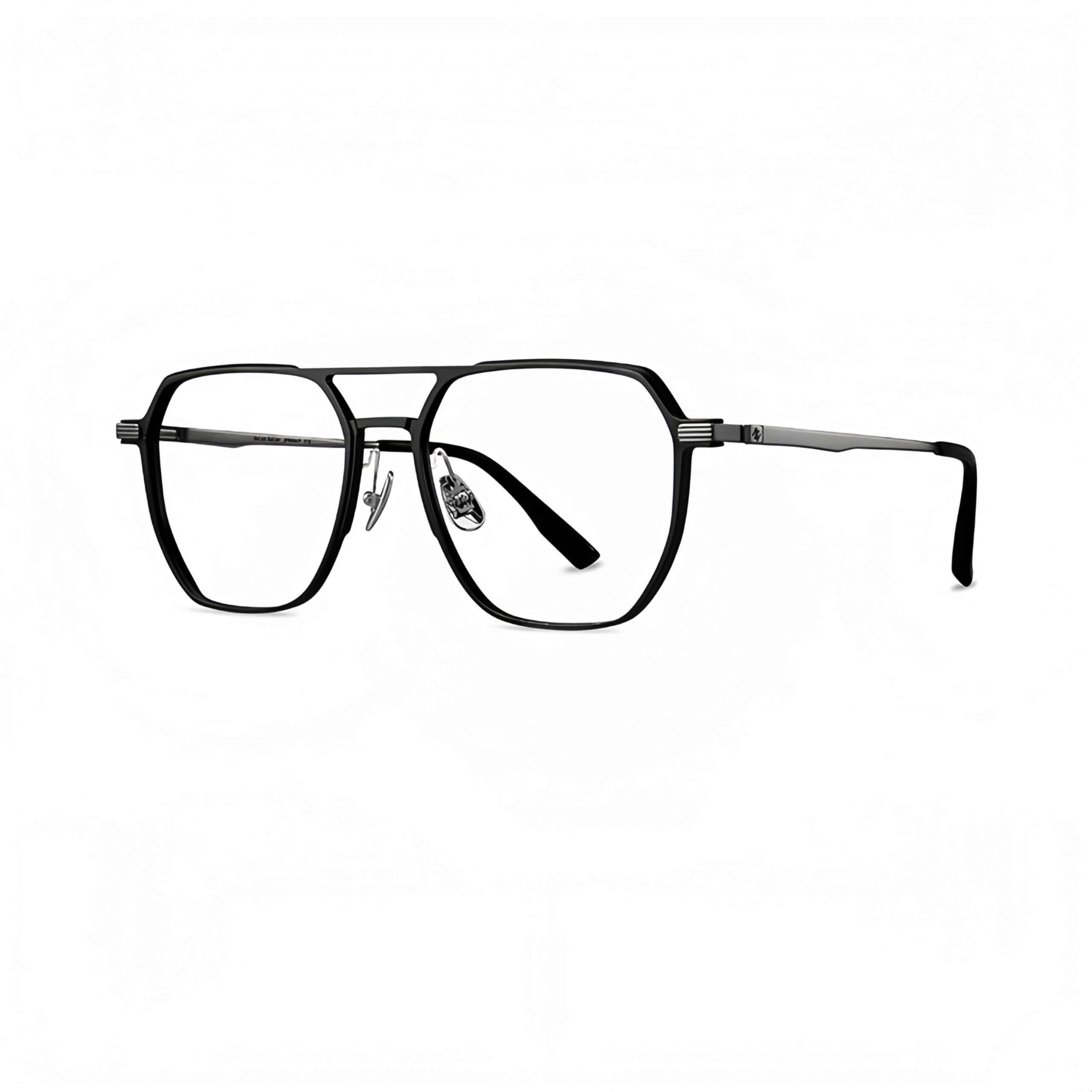 HEPTICS Double Beam Aviator Blue Light Blocking Glasses for Men, Titanium Frame, Matte Black, Anti-Eyestrain for Computer Gaming