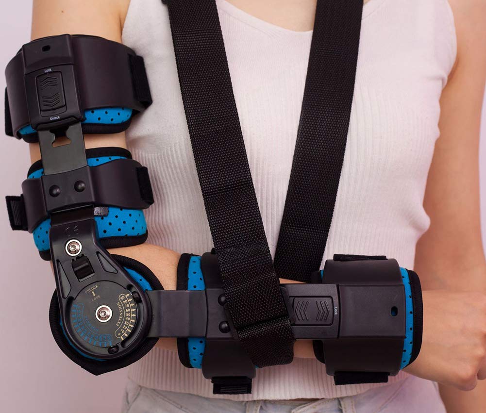 Adjustable Rom Elbow Brace - Hinged Support Sling Stablizer for Dislocated Arm Hinged Rom Elbow Brace for Post Op Elbow Fracture Rehabilitation Right or Left (Right)