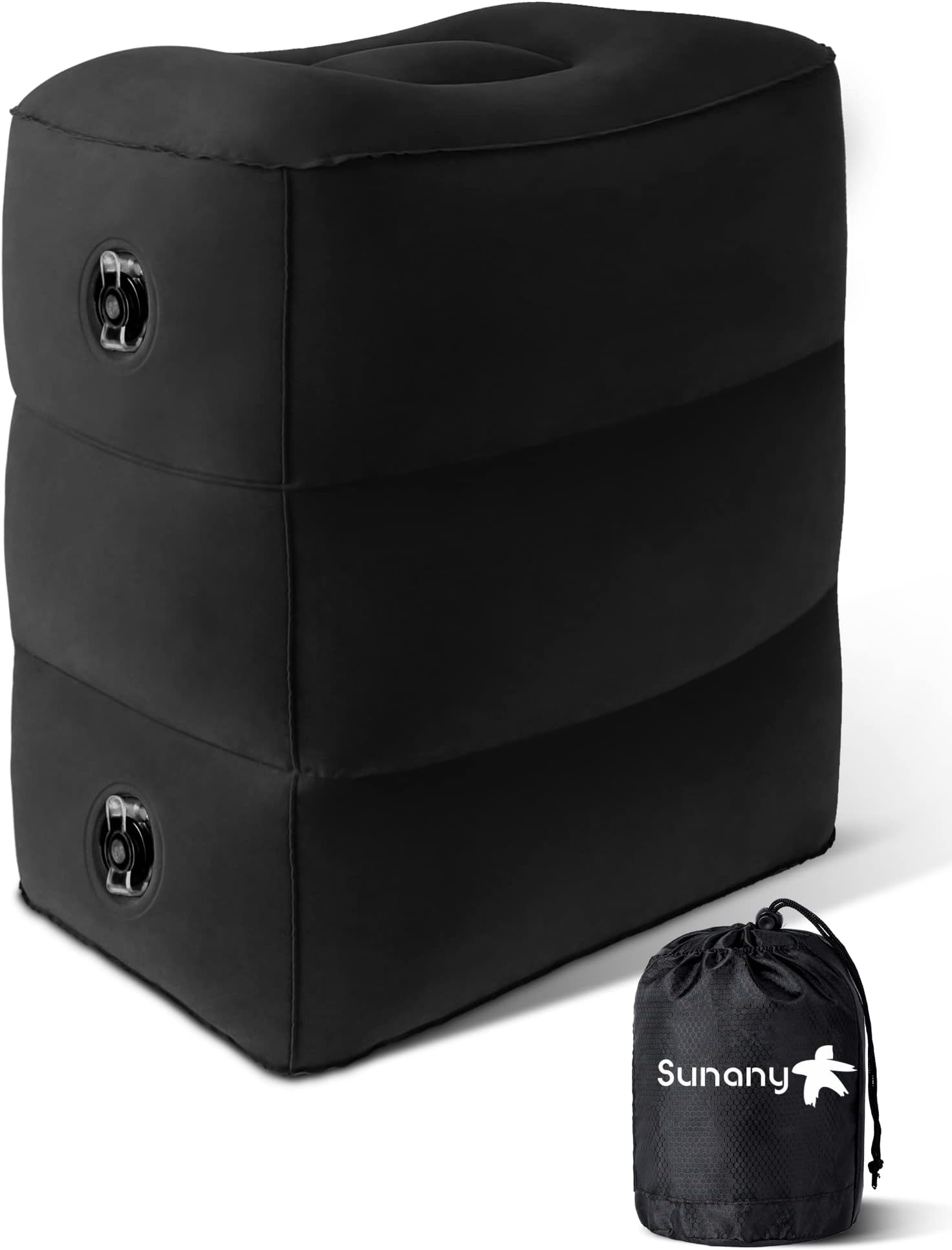 Sunany Inflatable Foot Rest Pillow , Adults Airplane Travel Pillow-Adjustable Height Cushions,for Kids to Sleep While Traveling,Suitable for Office, Home and Any Travel（Black）