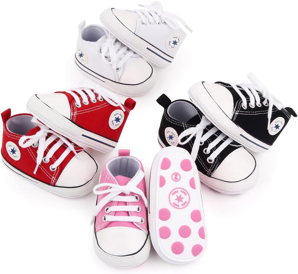 Unisex Baby Girls Boys Canvas High-top Shoes, Newborn Infant Anti-Slip Soft Sole Frist Walking Breathable Sneakers - Image 3