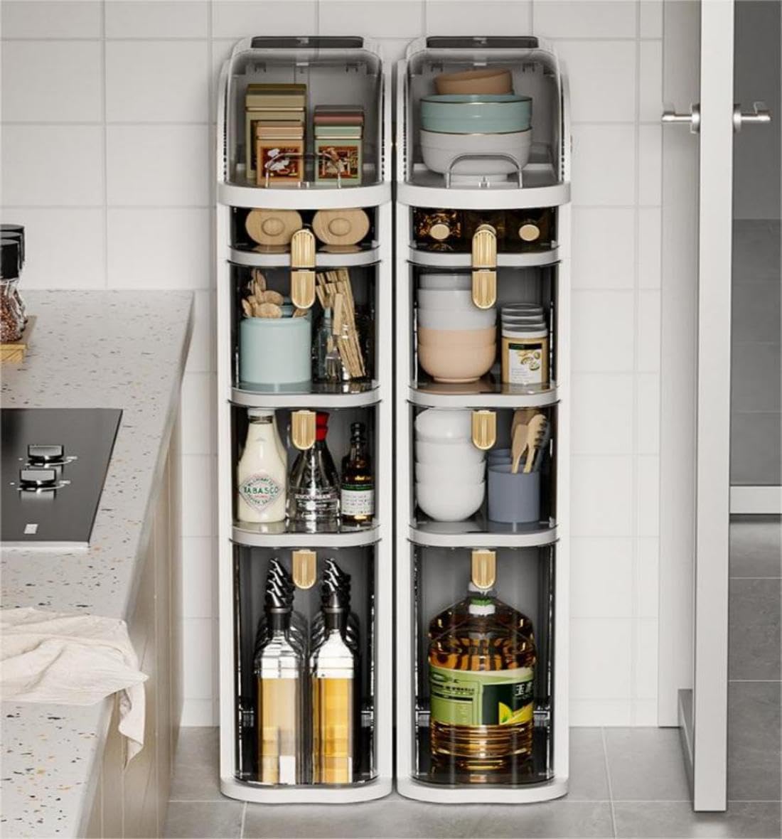 Narrow Bathroom Storage Cabinet with Toilet Paper Holder, 4 Tiers Free Standing Storage Drawers with 4 Wheels Plastic Slim Floor Cabinet Organizer for Living Room