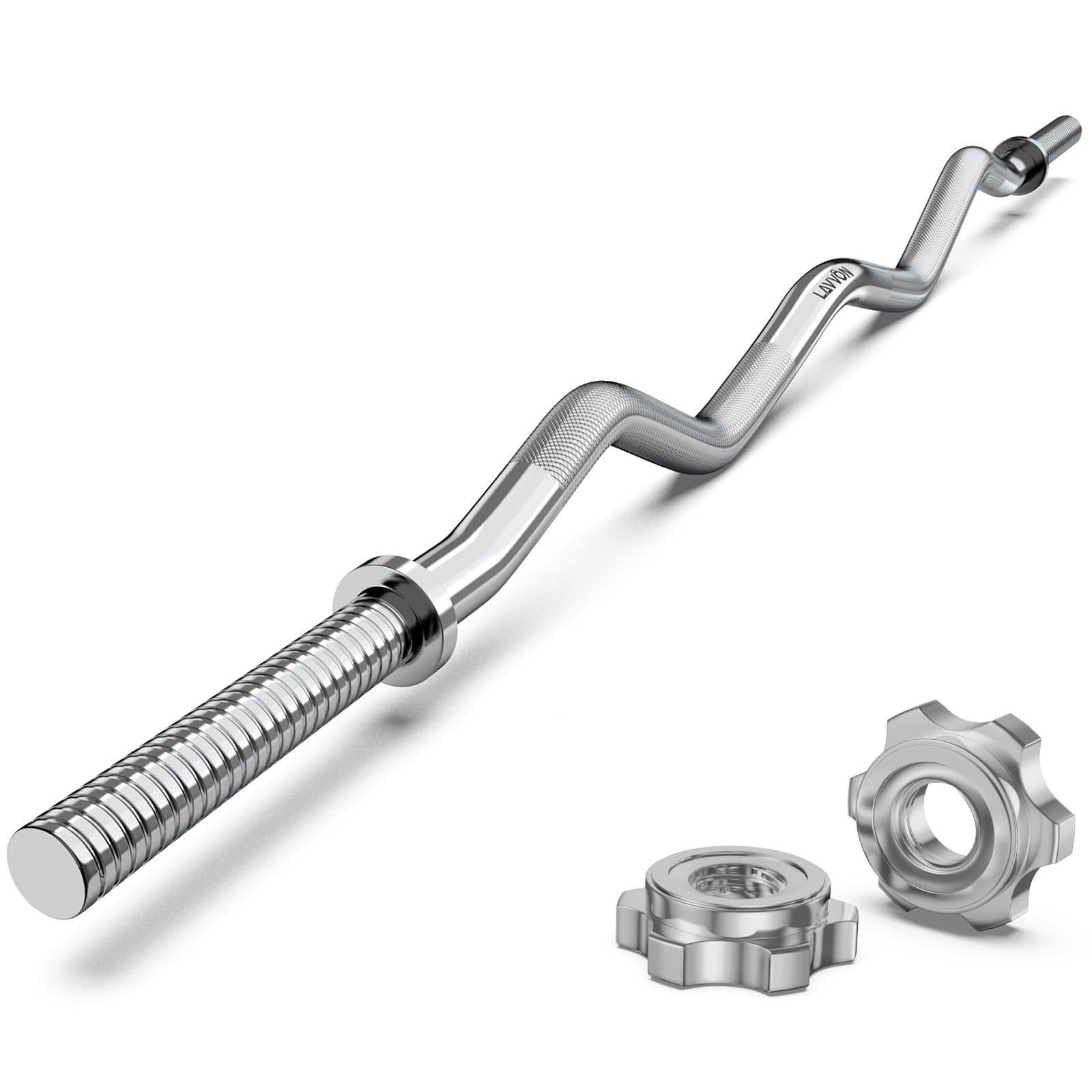 47" EZ Curl Bar Weight Lifting Bar, 1-inch Curling Bars for Weight lifting, Barbell bar for Hip Thrusts/Squats/Lunges for Gym and Home, With 2 Star