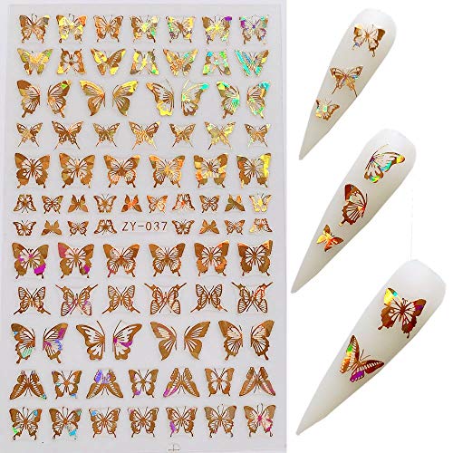 Nail Angel 8Sheets Nail Art Adhesive Sticker Sheets Different Laser Gold And Silver Color Butterfly Shapes Nail Art Decoration 10238 #TOP5